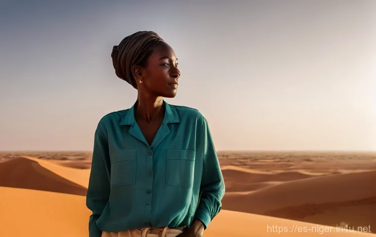 니제르 여행자 보험 필수 여부 - Image Prompt 1: "Serene Adventurer in Niger's Golden Hour"**