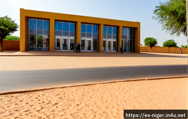 니제르에서 대사관 및 영사관 위치 - Photorealistic wide street scene in Niamey, Niger, showing a secure modern diplomatic building with ...