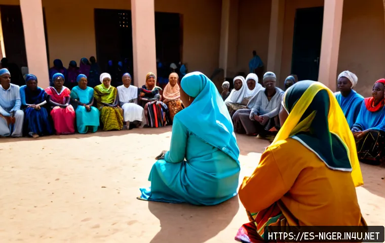 니제르 여성의 사회적 지위 - Photorealistic documentary-style scene in Niamey, Niger: a confident adult Nigerien woman in a color...